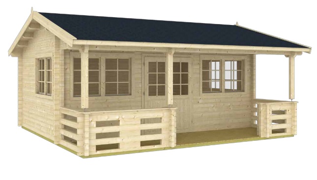 Zahradní dřevěný domek roubený CAMPO 5,5 x 5,5 m s terasou 5m2 