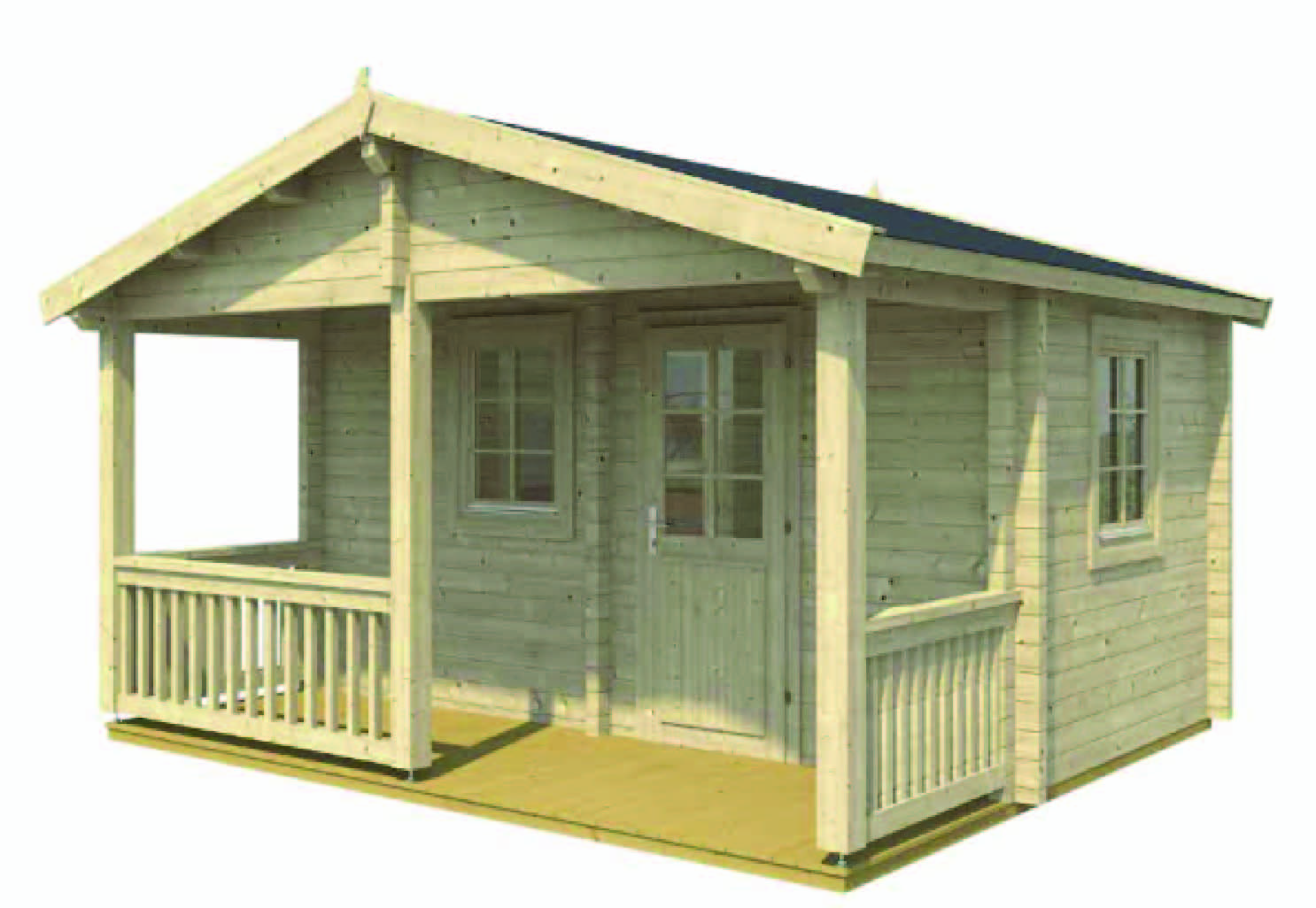 Zahradní dřevěný domek roubený TERUEL II 7,5 x 5,5 m s terasou 10m2